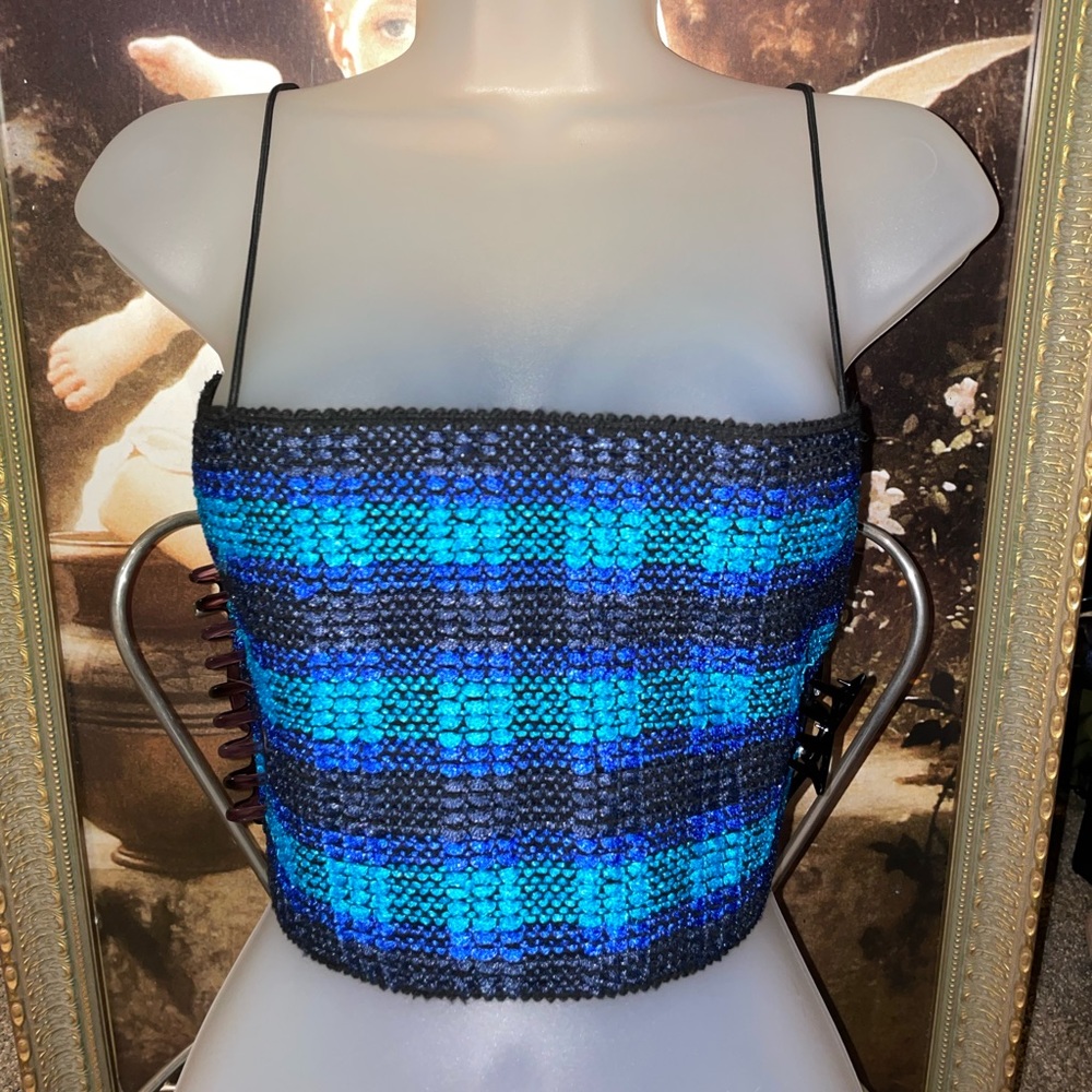 Blue multi spaghetti strap crop top